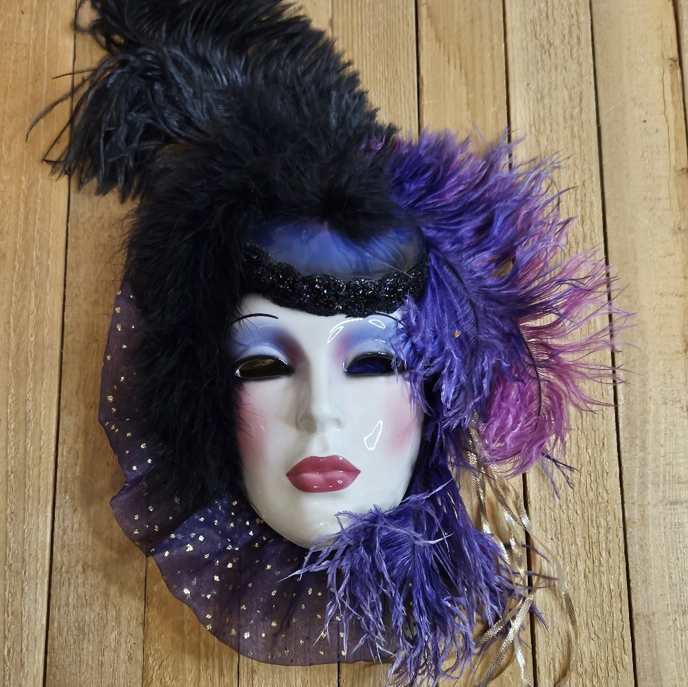 VINTAGE MASK - CLAY ART OF SAN FRANCISCO - ELEGANT PURPLE PINK BLACK GOLD